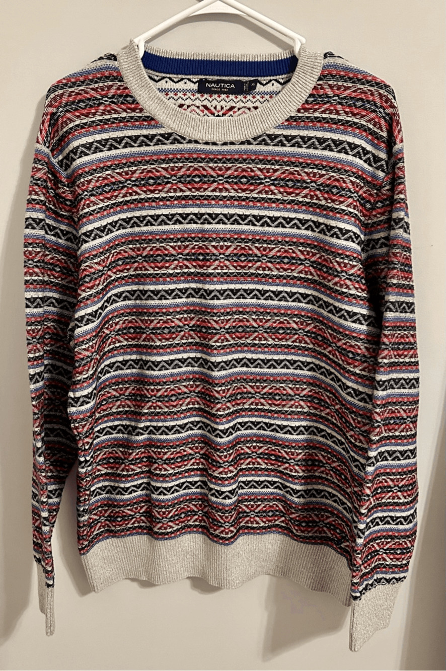 Vintage Y2K Nautica Striped Cotton Pattern Coogi Style Crewneck Sweater Size XL